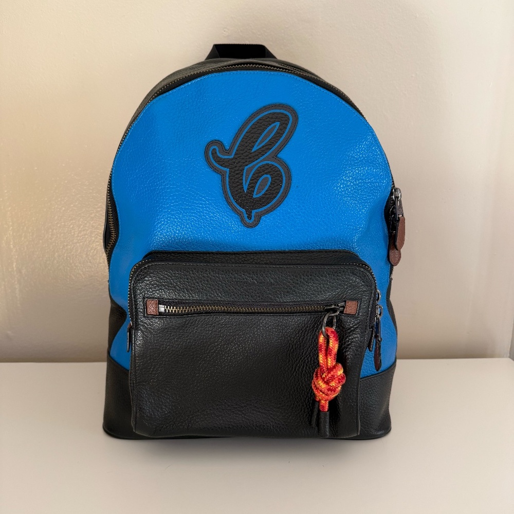 Coach Leather Backpack (Blue-Black-Yellow)